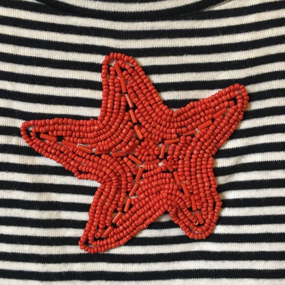 Talbots Pima Cotton Nautical Striped Beaded Starfish Tee - Picture 7 of 15